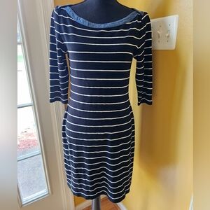 TOMMY HILFIGER Denim Collar Black White Stripe Dress Size Medium